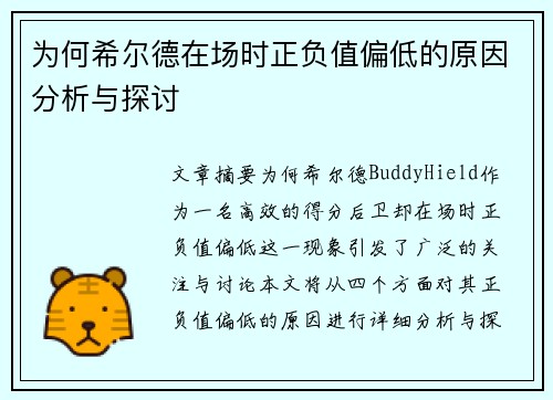 为何希尔德在场时正负值偏低的原因分析与探讨